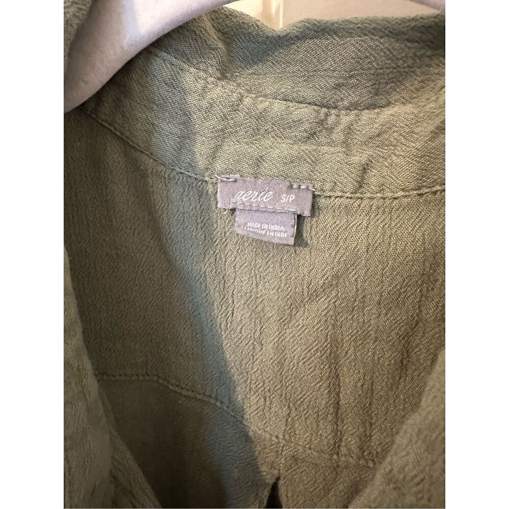 Aerie Button Front Green Long Sleeve Lightweight Collared Top Women’s Small - Picture 2 of 7